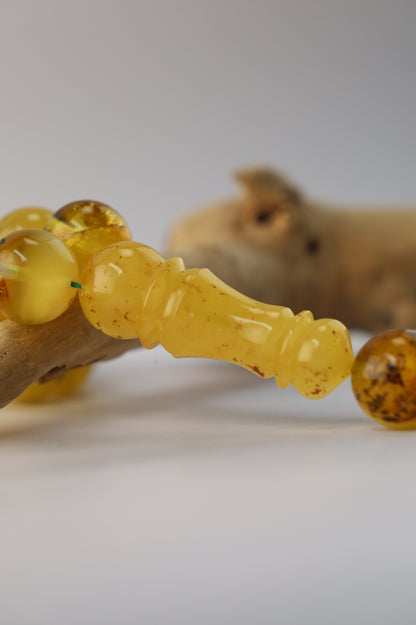 Natural Raw Amber Misbah with Debris – 45 Beads + 1 Spare
