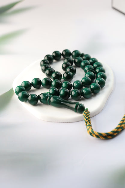 Two-Tone Dark Green Galalith Misbah – 37 Beads