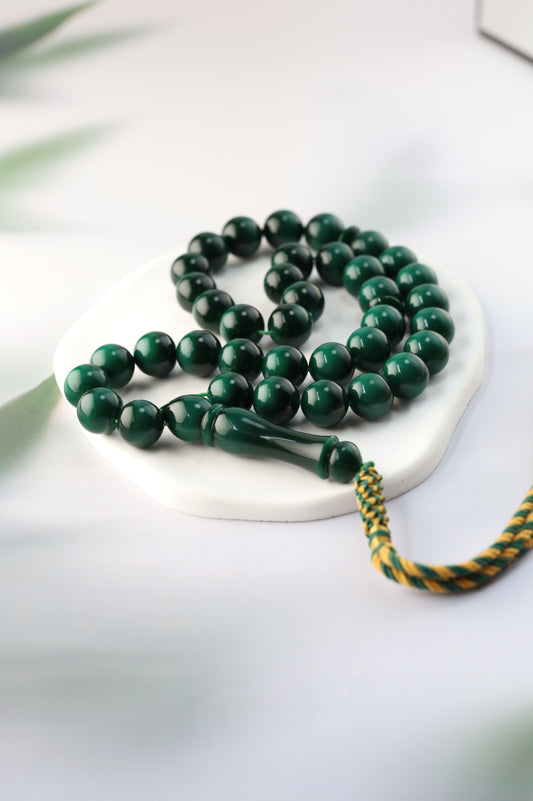 Two-Tone Dark Green Galalith Misbah – 37 Beads