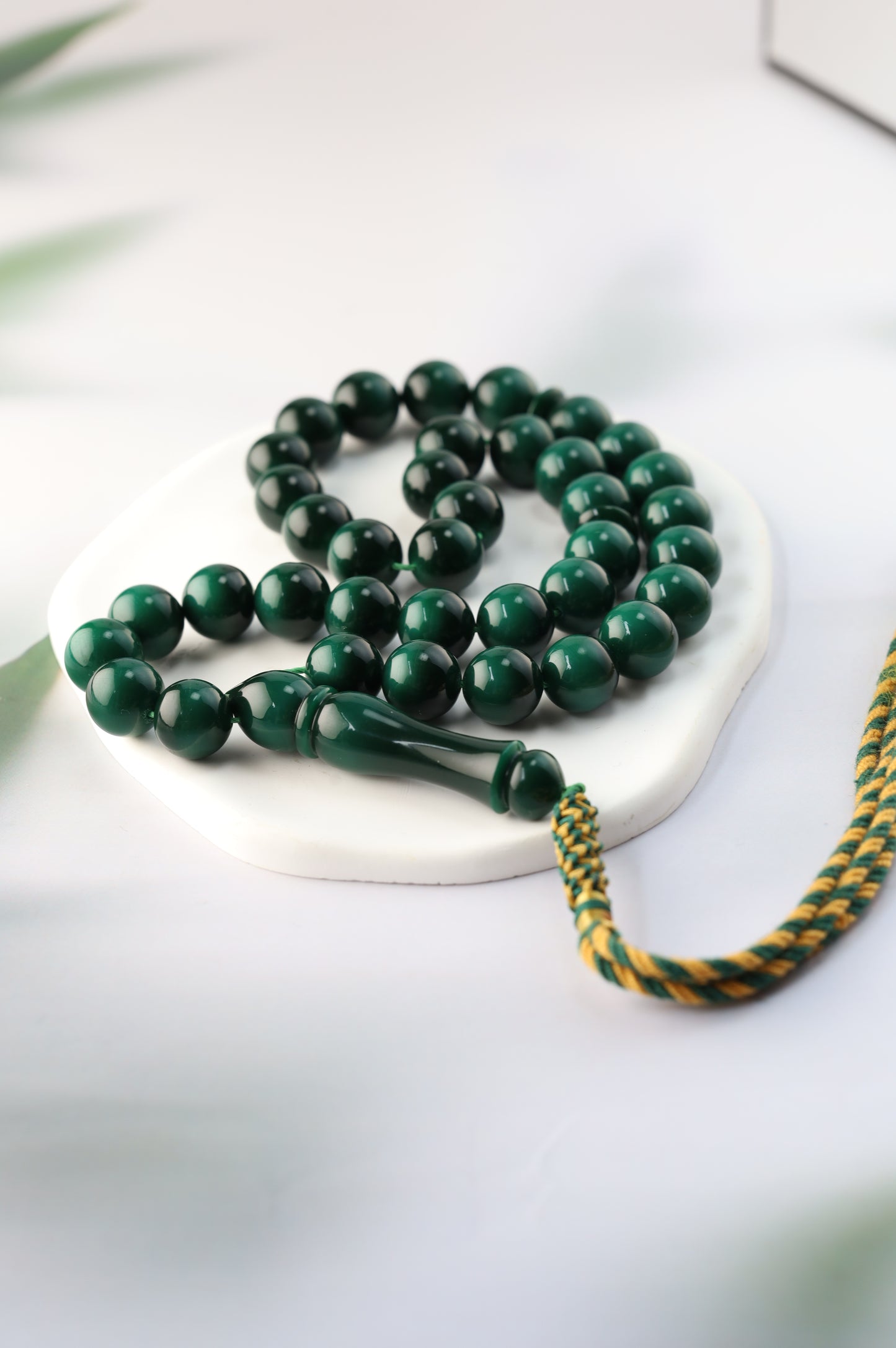 Two-Tone Dark Green Galalith Misbah – 37 Beads