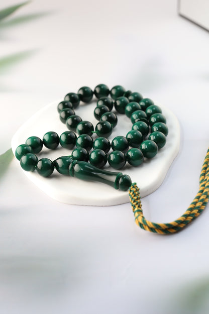 Two-Tone Dark Green Galalith Misbah – 37 Beads