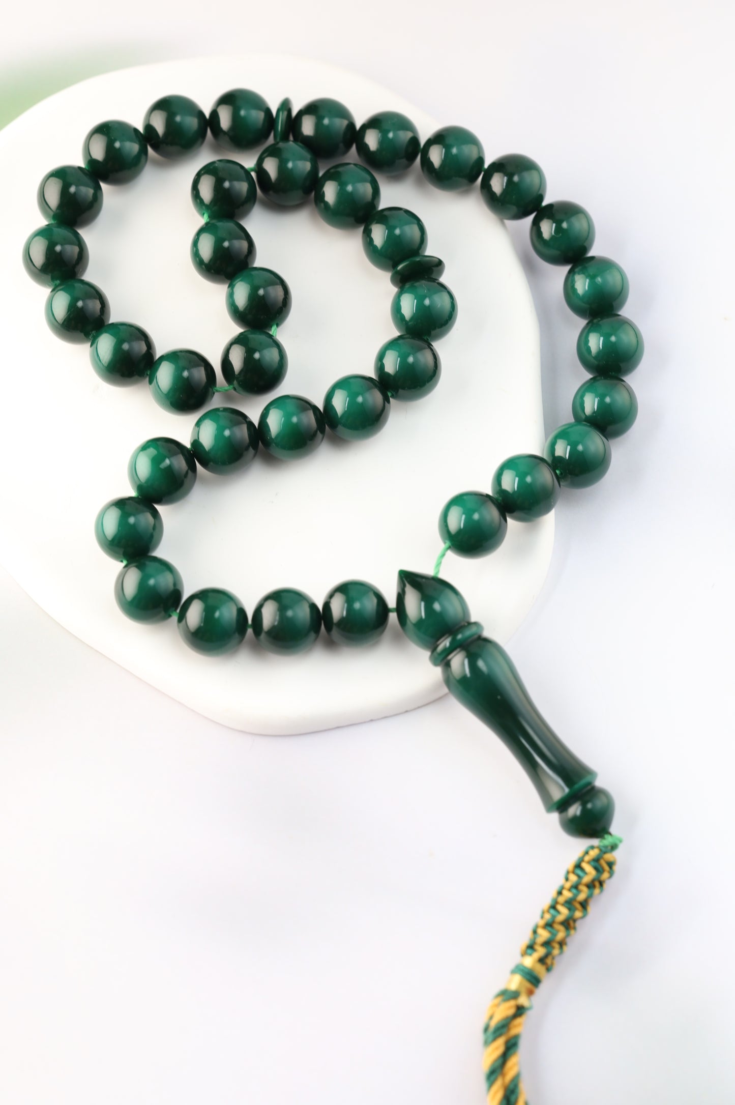 Two-Tone Dark Green Galalith Misbah – 37 Beads