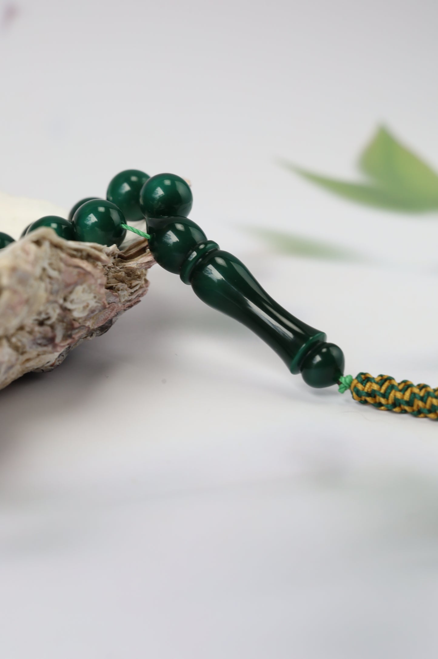 Two-Tone Dark Green Galalith Misbah – 37 Beads