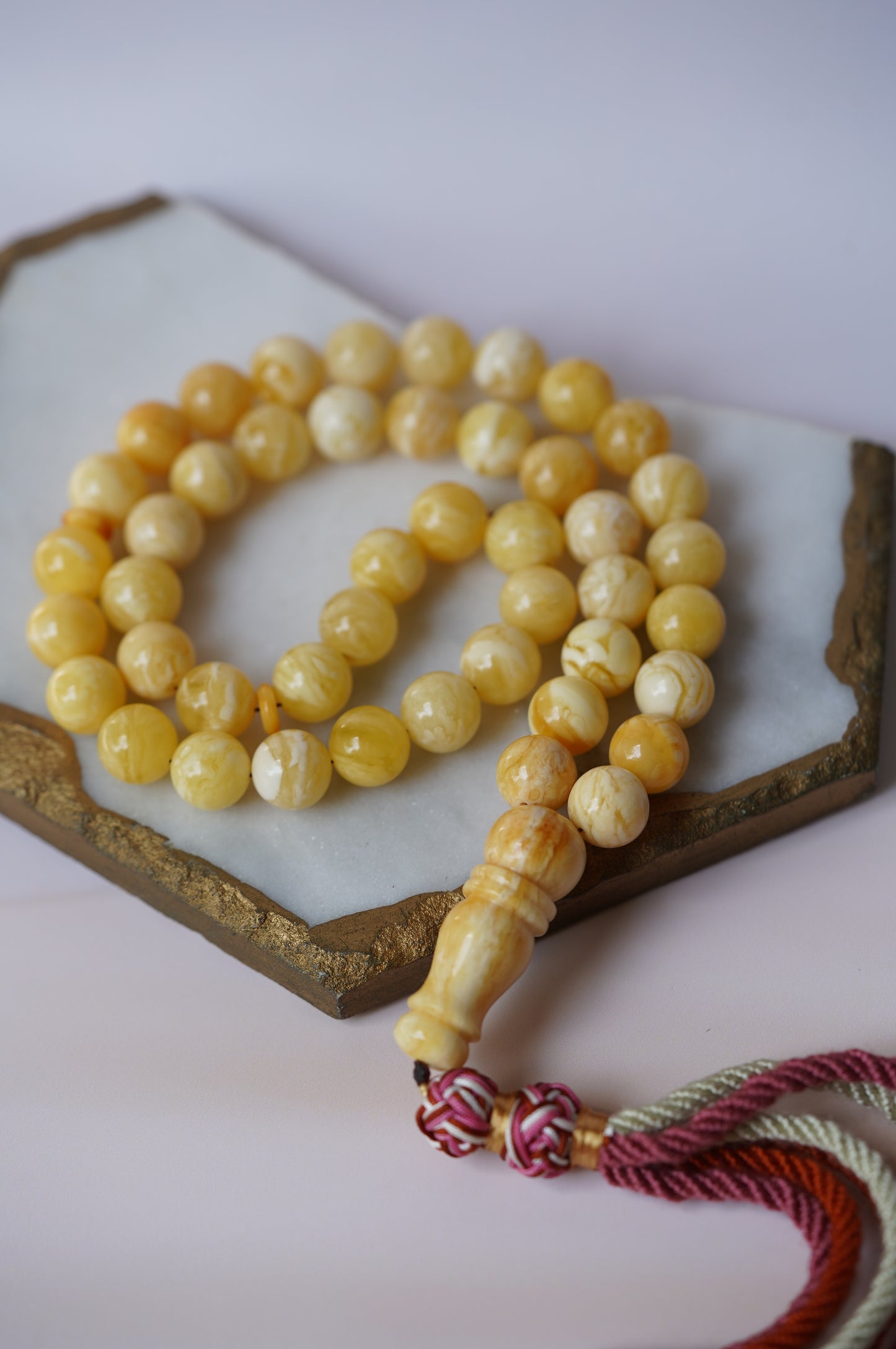 Butterscotch Marble Amber Rosary 45 beads with Certificate