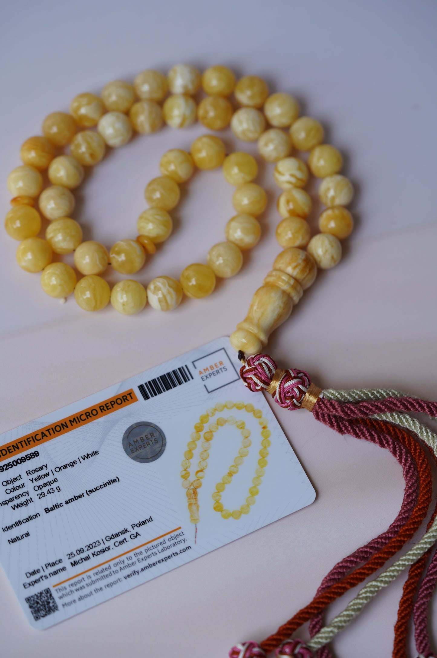 Butterscotch Marble Amber Rosary 45 beads with Certificate