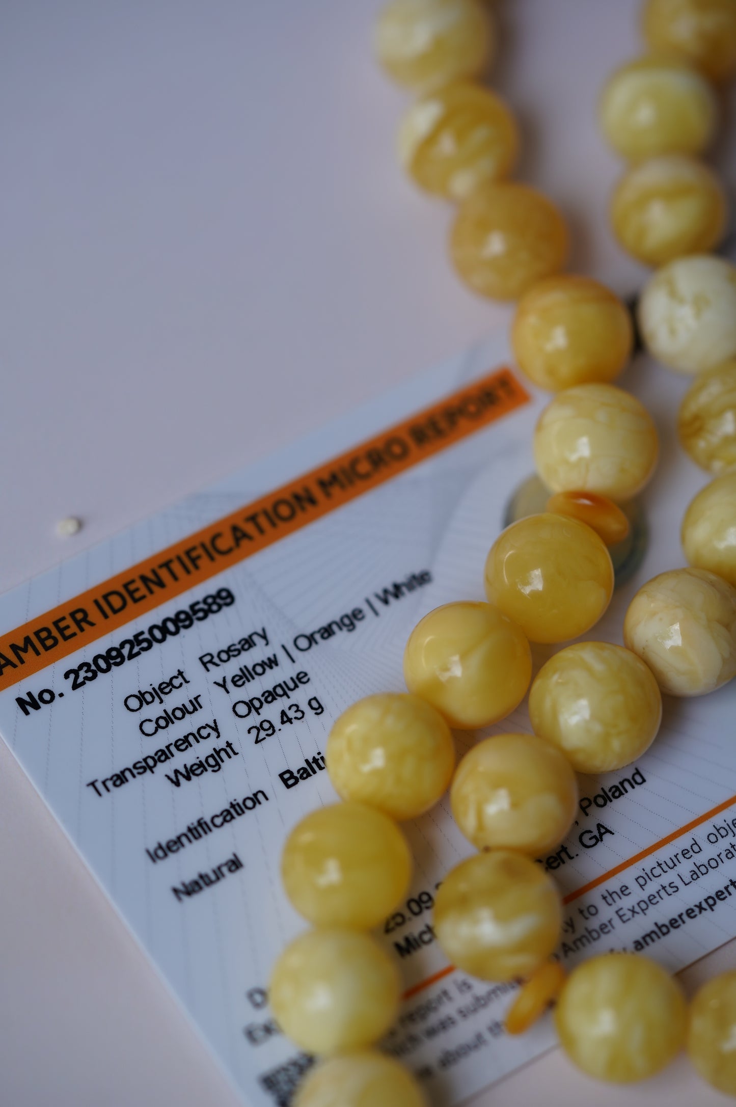 Butterscotch Marble Amber Rosary 45 beads with Certificate