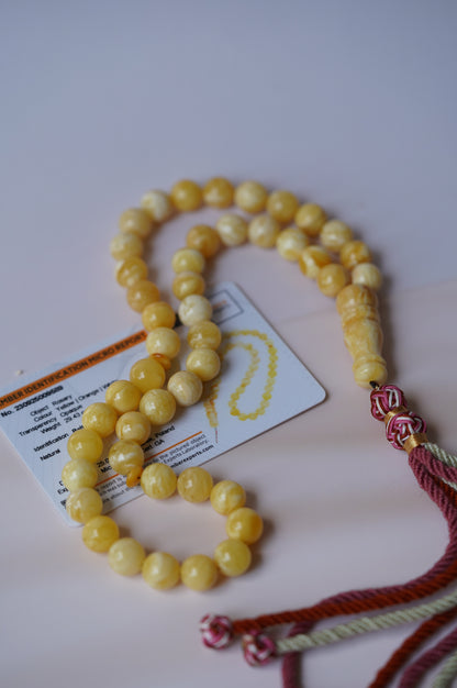 Butterscotch Marble Amber Rosary 45 beads with Certificate