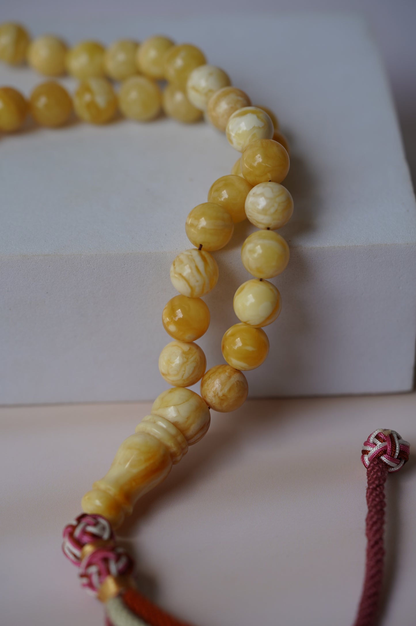 Butterscotch Marble Amber Rosary 45 beads with Certificate