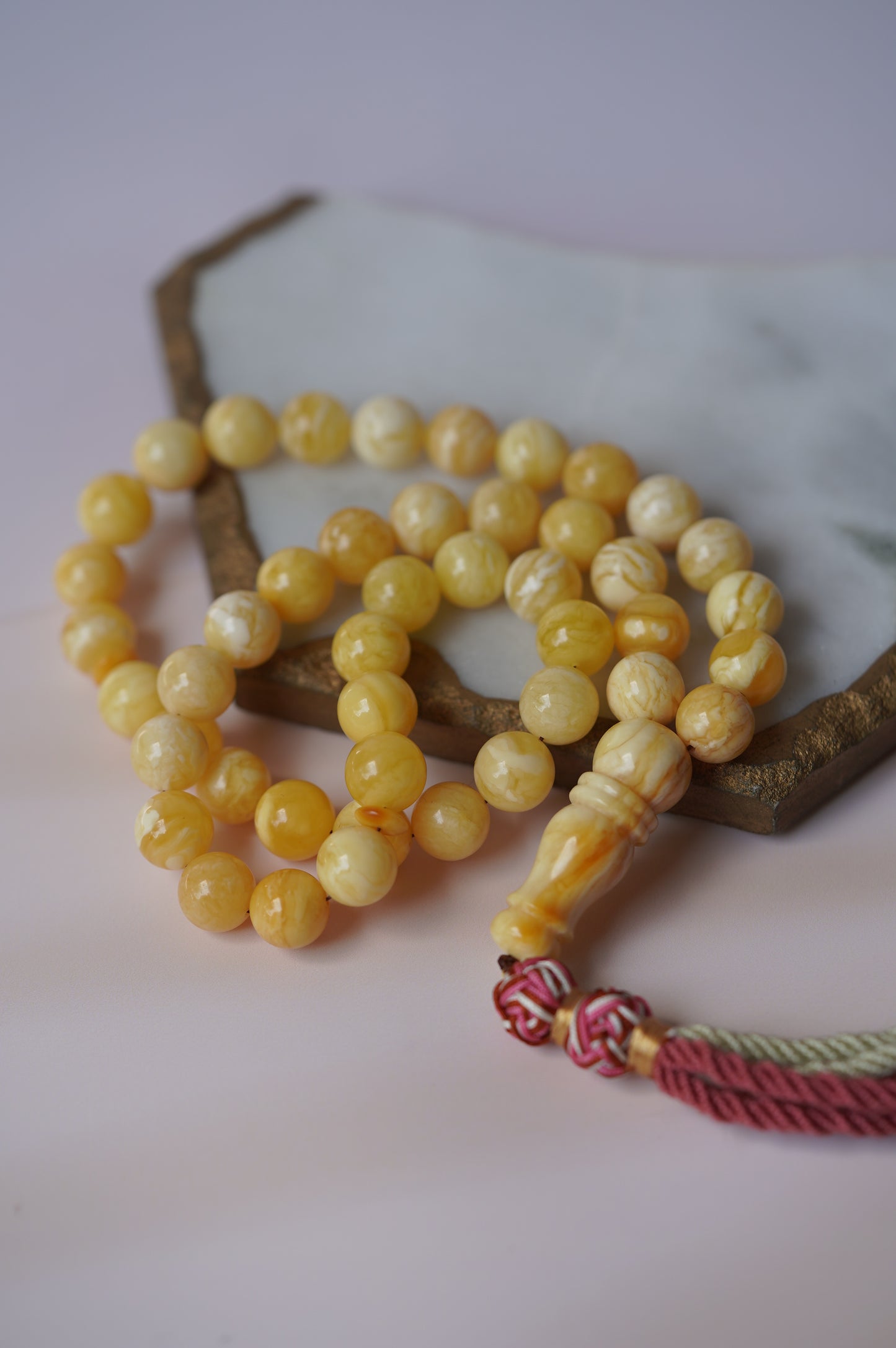 Butterscotch Marble Amber Rosary 45 beads with Certificate