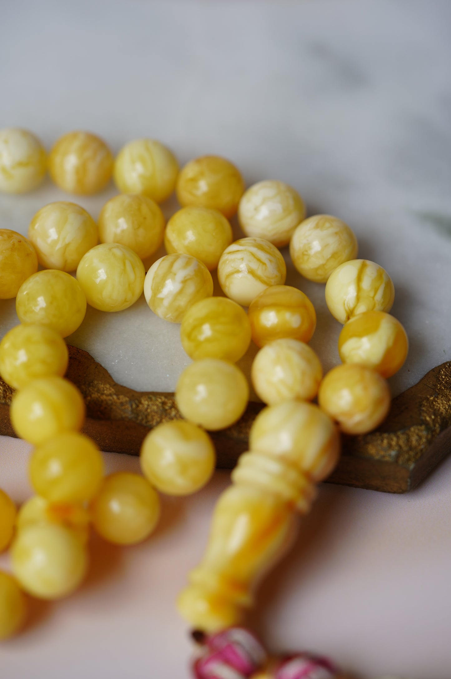 Butterscotch Marble Amber Rosary 45 beads with Certificate