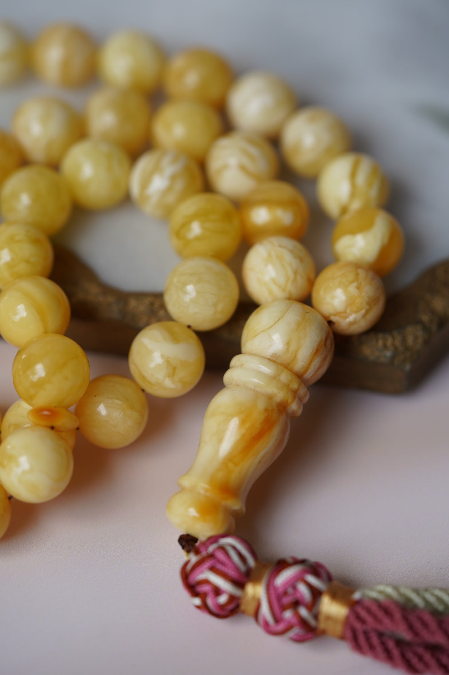 Butterscotch Marble Amber Rosary 45 beads with Certificate