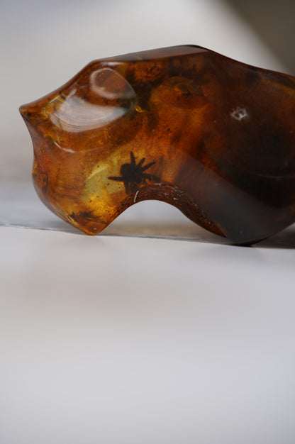 Unique Amber Piece with Multiple Insects Inclusions: 2 spiders and 2 flies