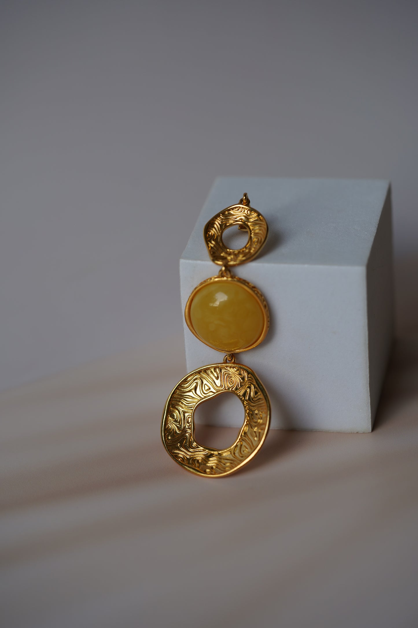 3 Parts Round Milk Amber and Gold Plated Silver Pendant