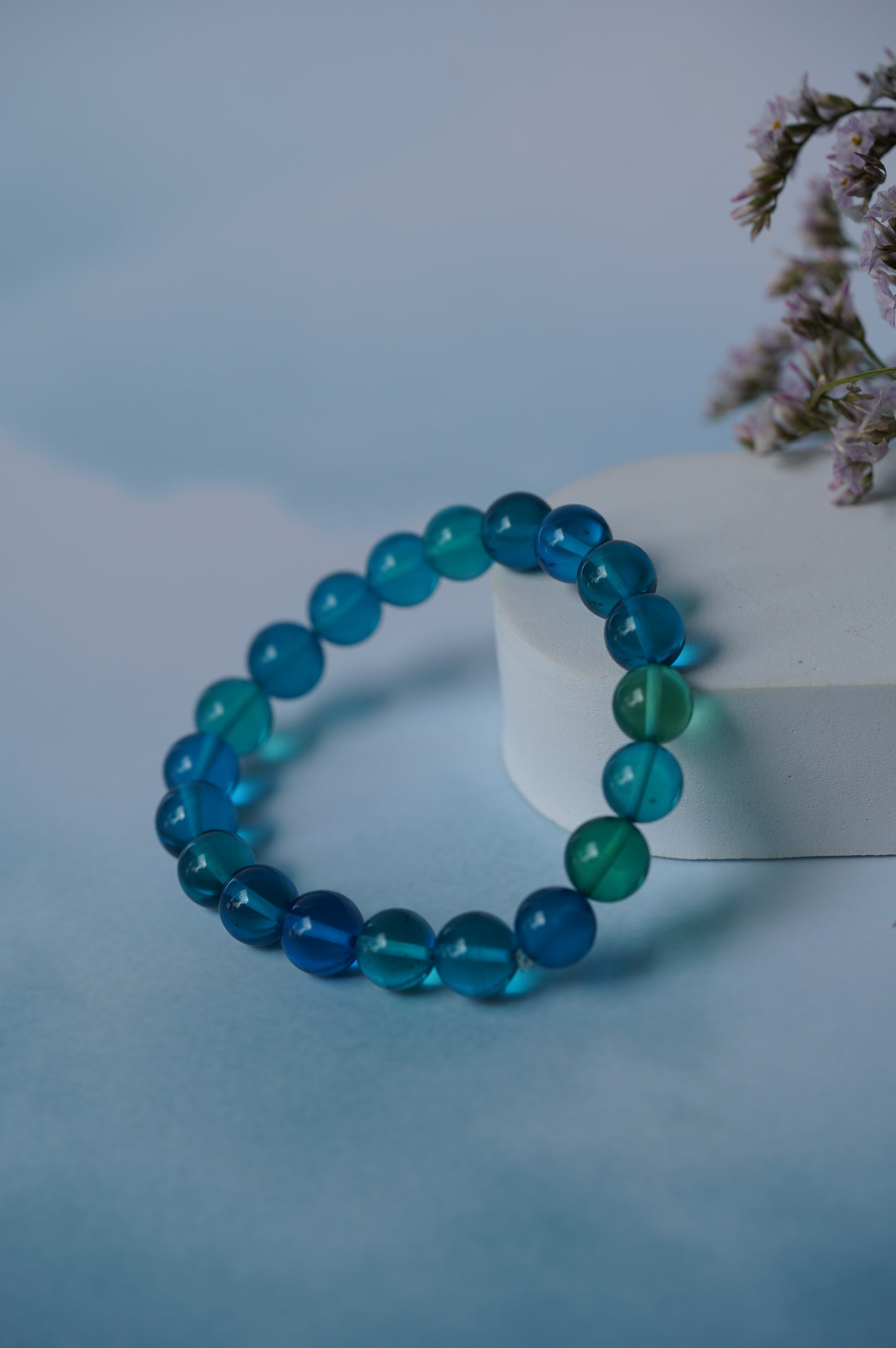 Light Blue Amber Beaded Bracelet 10mm