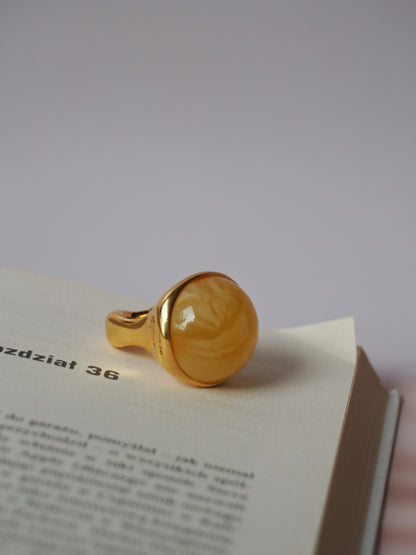 Butterscotch Natural Oval Amber Ring In Gold Plated Silver Frame