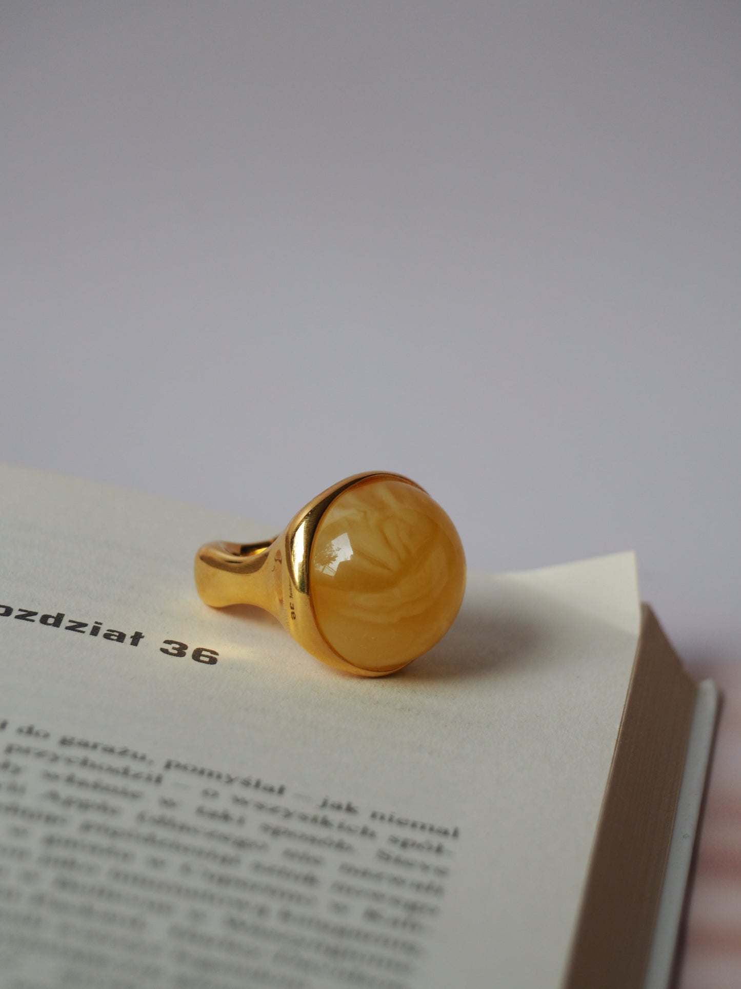 Butterscotch Natural Oval Amber Ring In Gold Plated Silver Frame