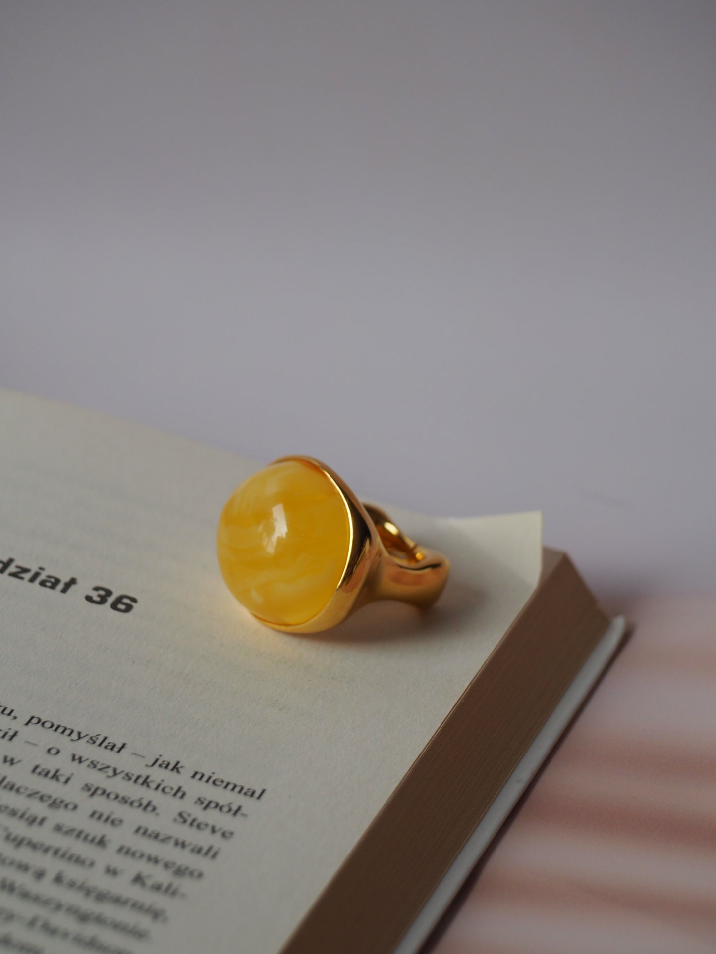 Butterscotch Natural Oval Amber Ring In Gold Plated Silver Frame