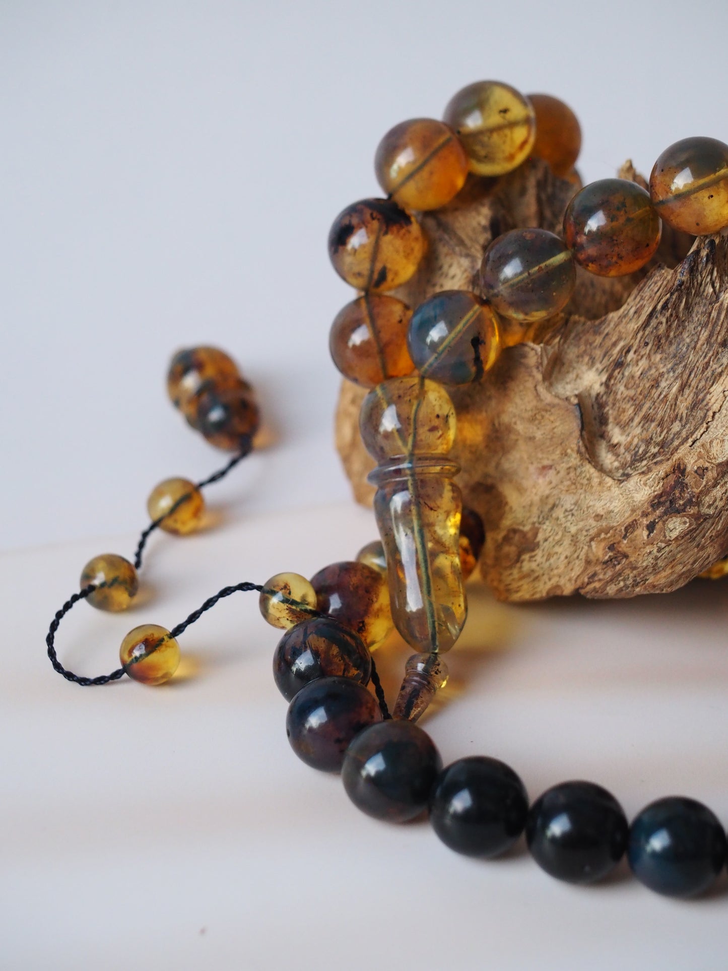 Rare Natural Blue Dominican Amber Misbah 45 Beads