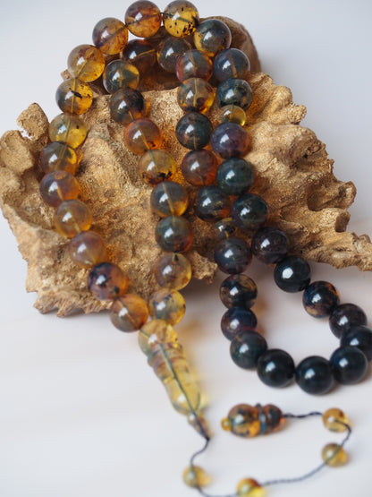 Rare Natural Blue Dominican Amber Misbah 45 Beads