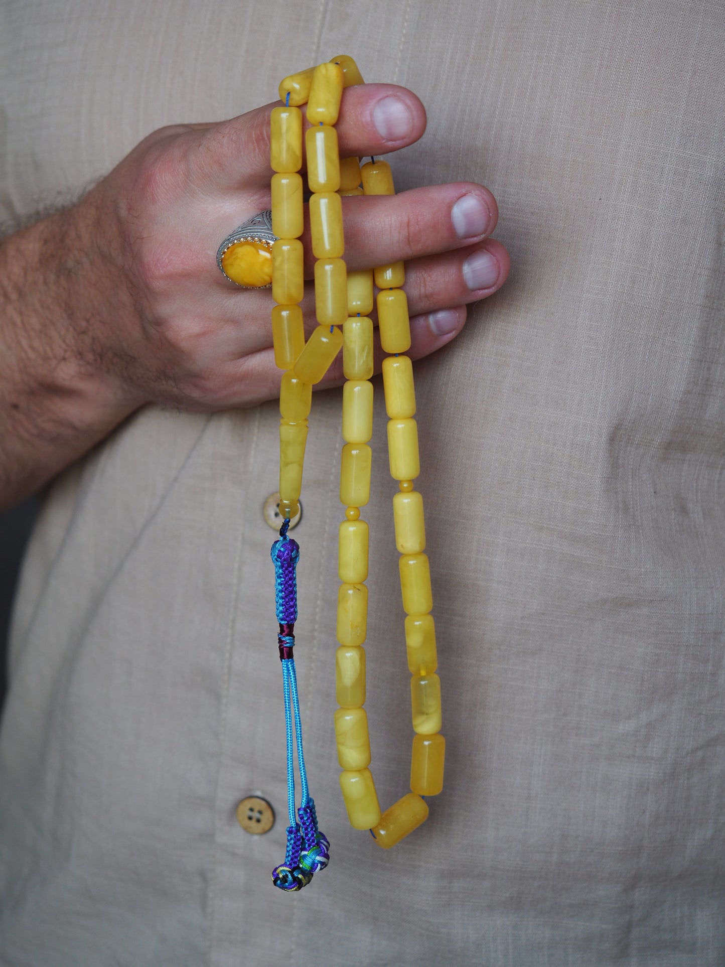 Butterscotch / Honey Natural Amber Rosary Barrel Shaped 33 Beads