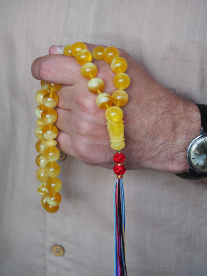 Half Half Cloudy Butterscotch Amber Tasbih 33 Beads