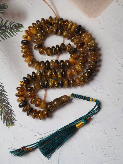 Natural Sea Green Amber with Bubbles of Air Misbah 99 Beads | Donut Shape