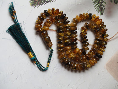 Natural Sea Green Amber with Bubbles of Air Misbah 99 Beads | Donut Shape