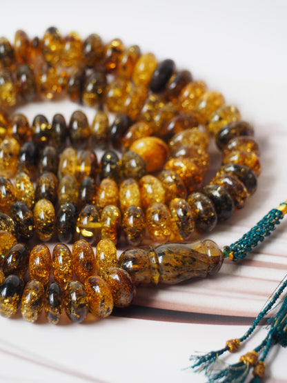 Natural Sea Green Amber with Bubbles of Air Misbah 99 Beads | Donut Shape