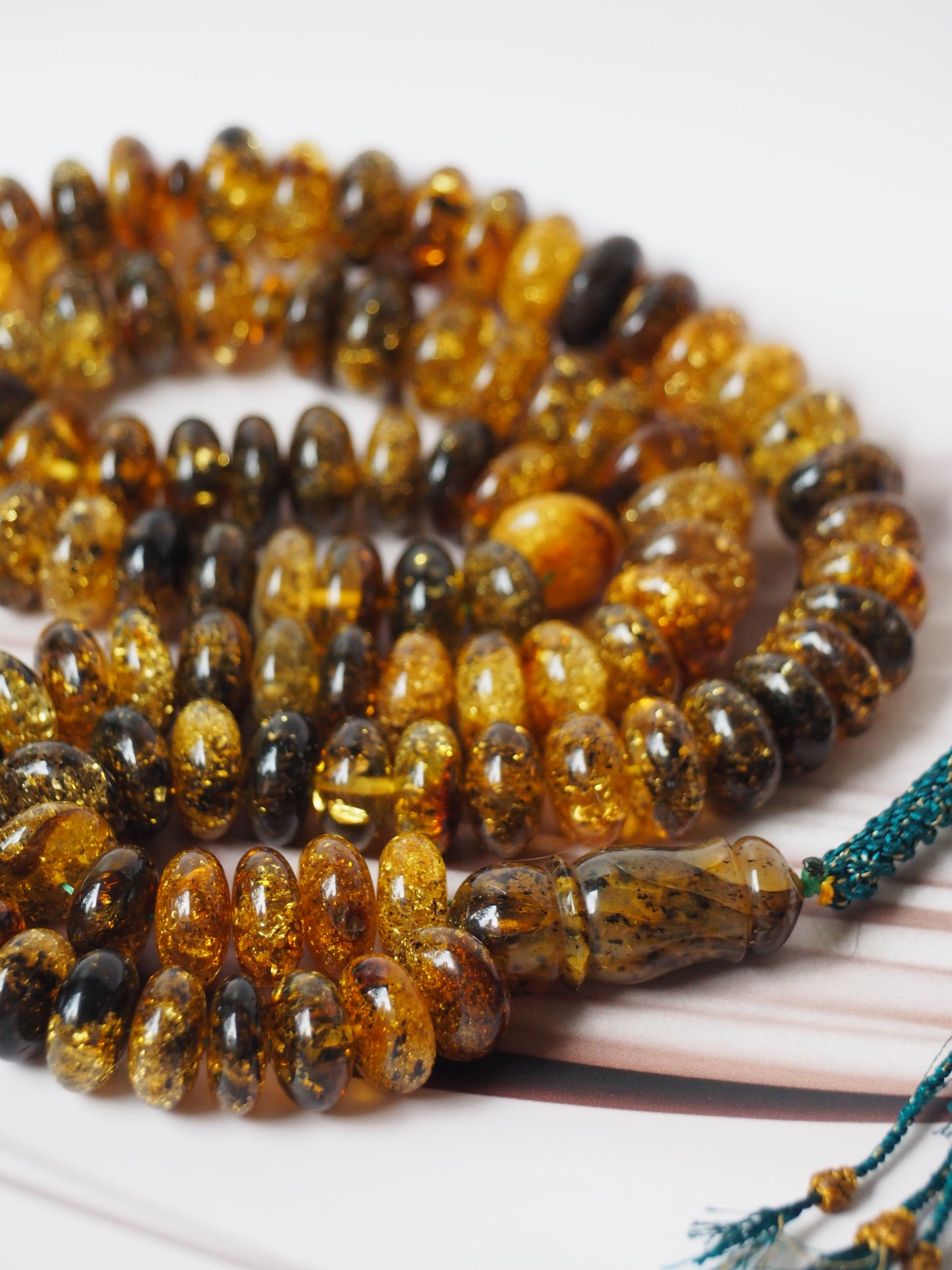 Natural Sea Green Amber with Bubbles of Air Misbah 99 Beads | Donut Shape