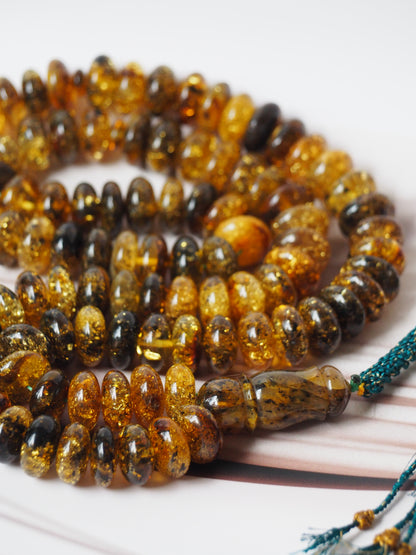 Natural Sea Green Amber with Bubbles of Air Misbah 99 Beads | Donut Shape