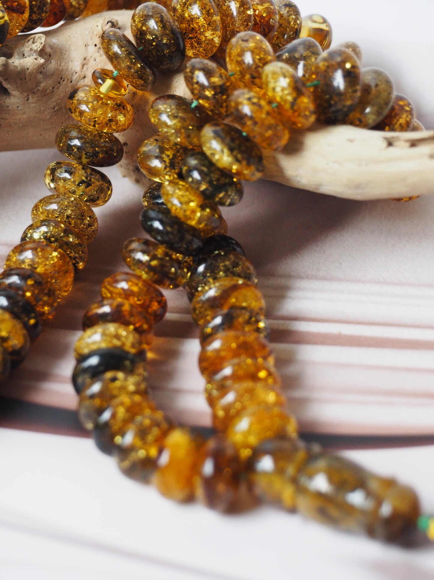 Natural Sea Green Amber with Bubbles of Air Misbah 99 Beads | Donut Shape