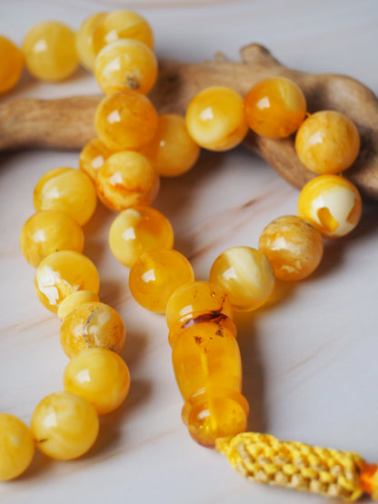 Unique Mozaic Natural Butterscotch/ Honey/ White Amber Rosary Round Beads