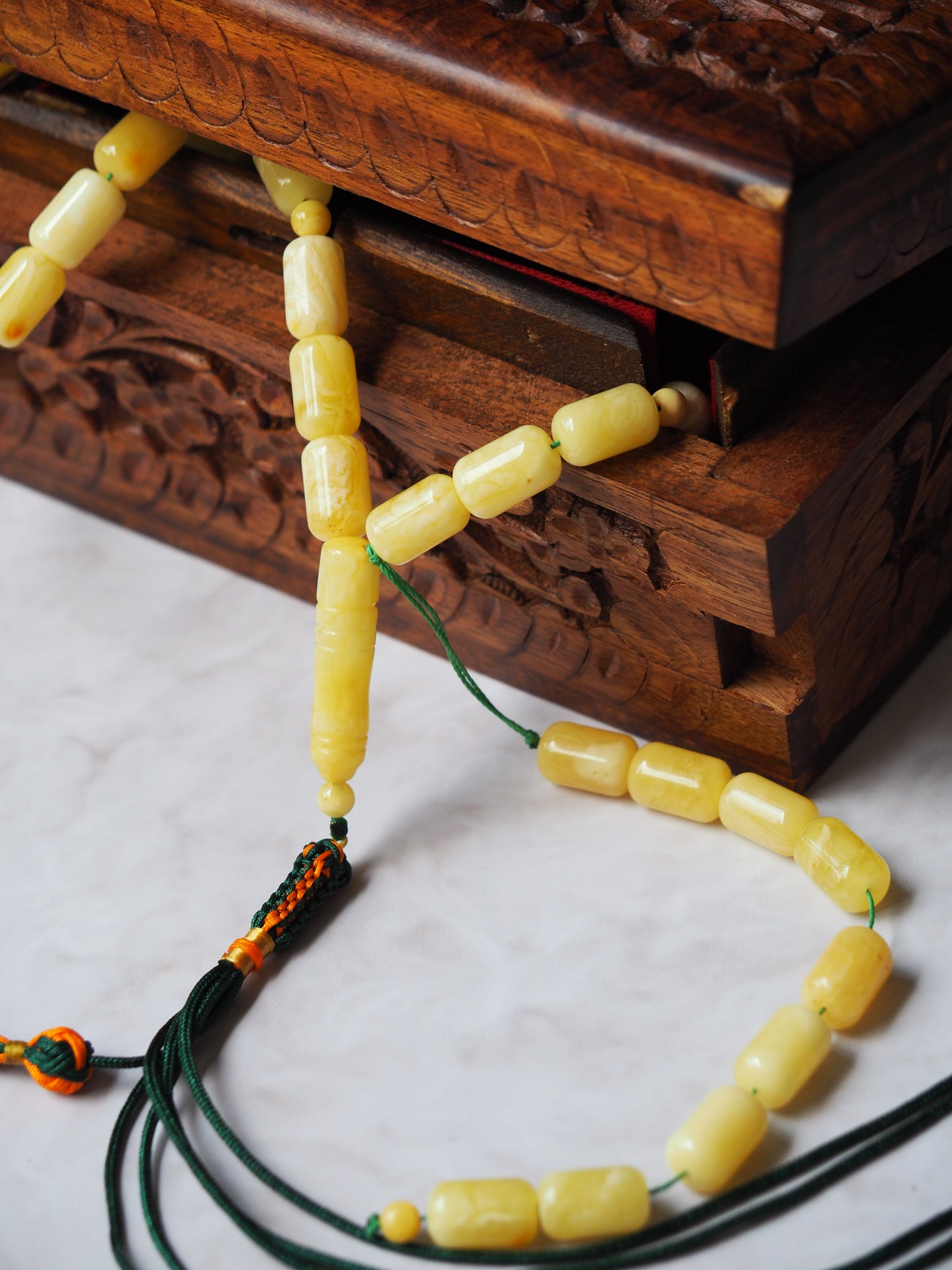 Natural Butterscotch/ Tiger Barrel Shape Misbah 33 + 9 beads