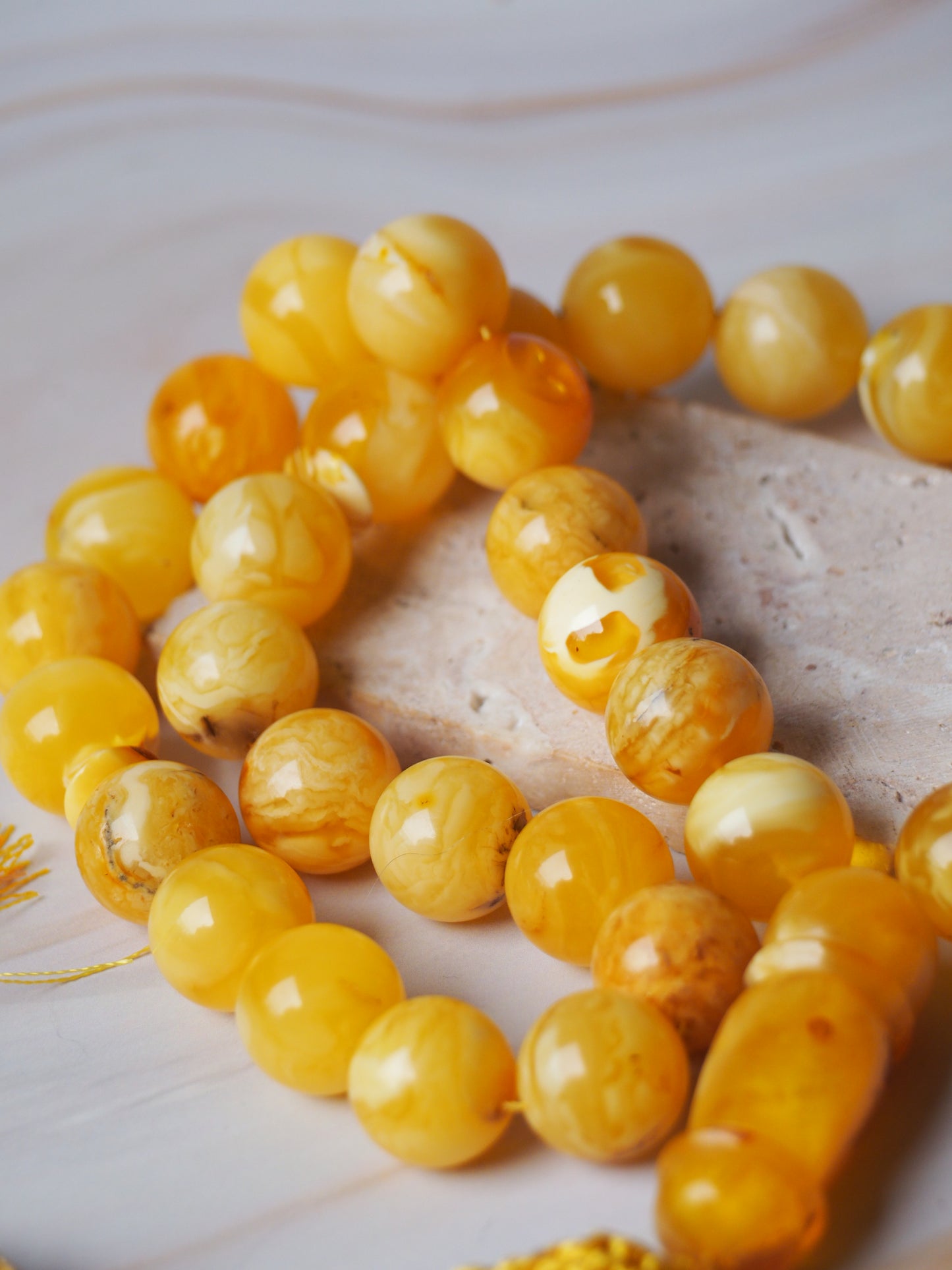 Unique Mozaic Natural Butterscotch/ Honey/ White Amber Rosary Round Beads