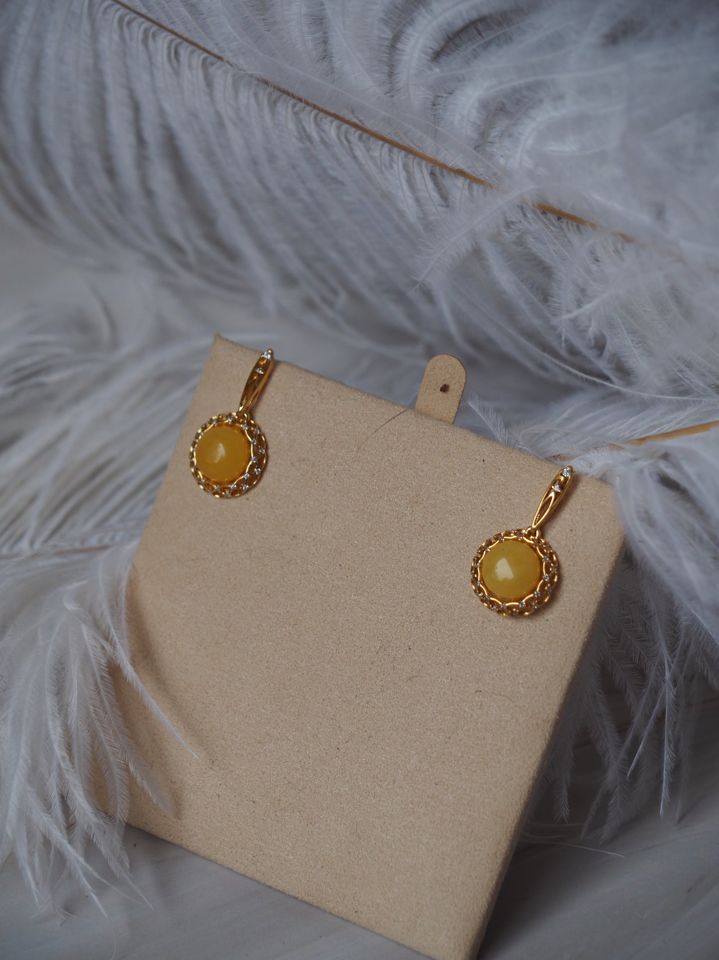 Delicate Mesh Butterscotch Amber Earrings with Rhinestones