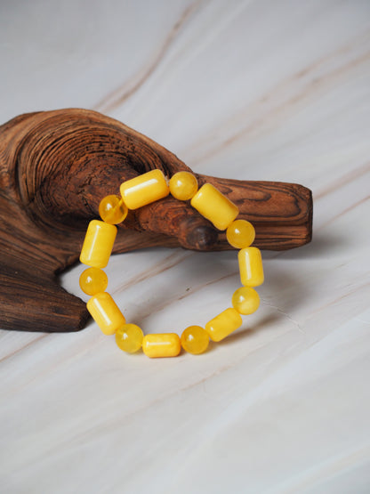 Natural Butterscotch Amber Cylinder and Round Beaded Bracelet