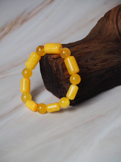 Natural Butterscotch Amber Cylinder and Round Beaded Bracelet