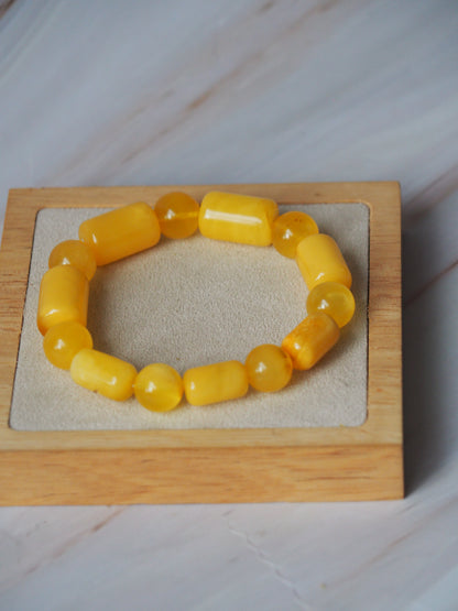 Natural Butterscotch Amber Cylinder and Round Beaded Bracelet