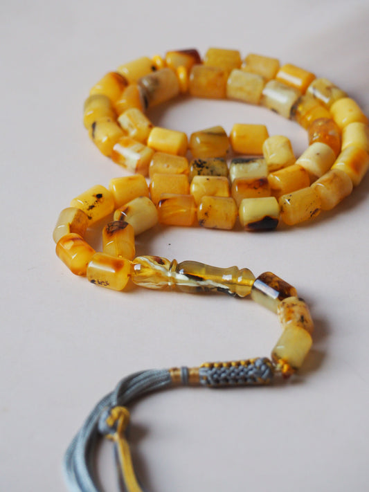 Natural Marble Amber Barrel Shape Rosary Prayer Beads 32.1g