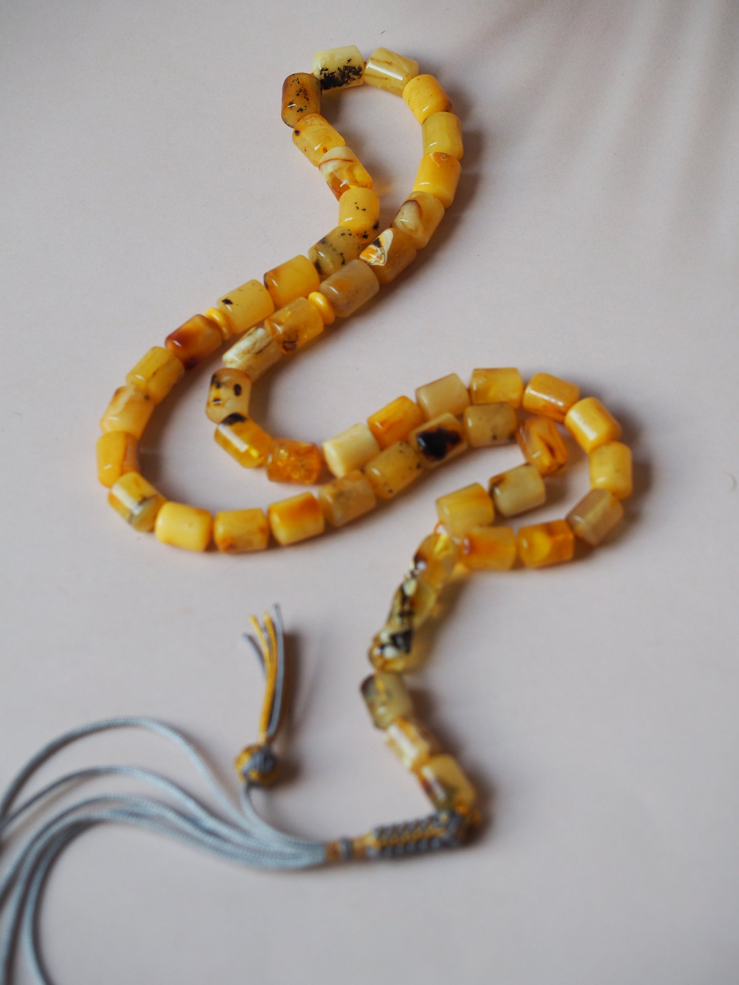 Natural Marble Amber Barrel Shape Rosary Prayer Beads 32.1g