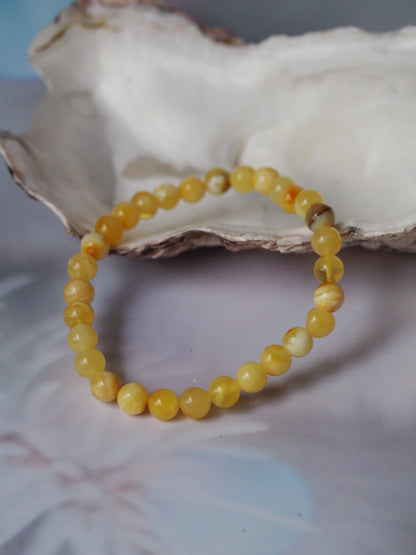 Natural Royal White and Butterscotch Amber Beaded Bracelet 6.6 mm