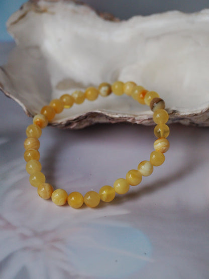 Natural Royal White and Butterscotch Amber Beaded Bracelet 6.6 mm