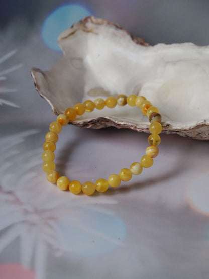 Natural Royal White and Butterscotch Amber Beaded Bracelet 6.6 mm