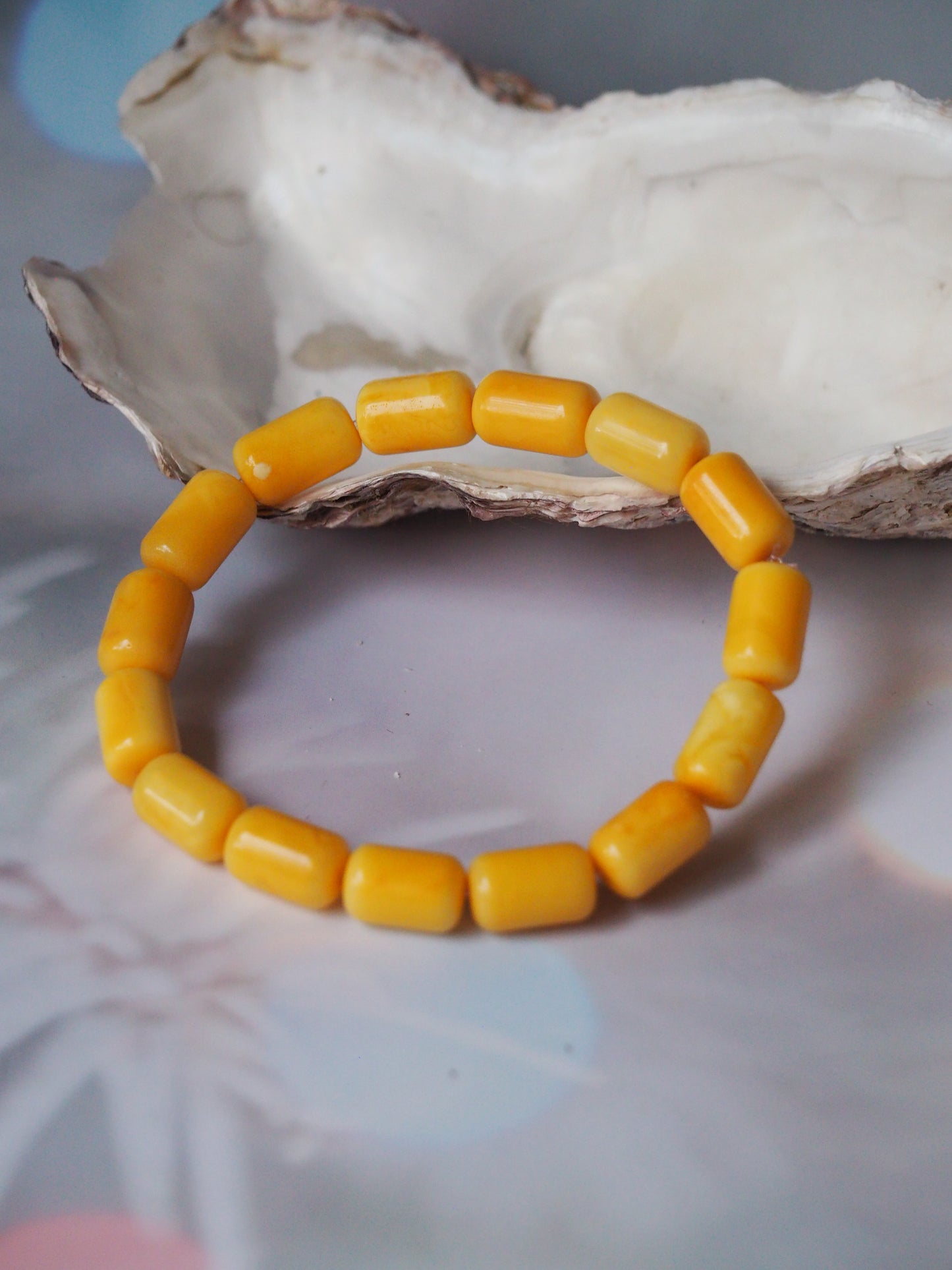 Natural Butterscotch Amber Cylinder Shaped Beaded Bracelet