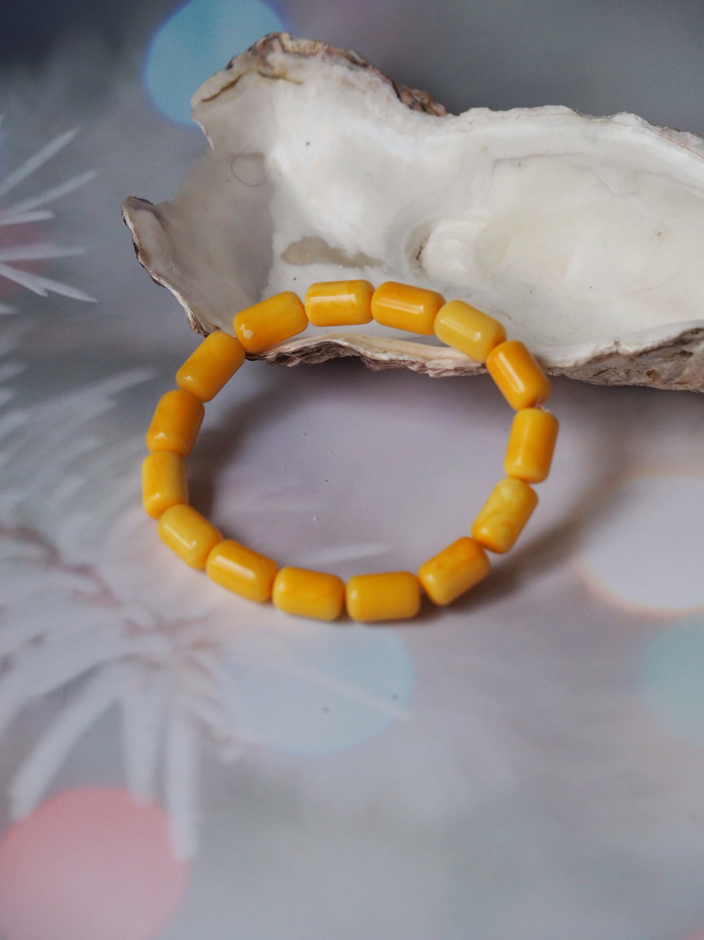 Natural Butterscotch Amber Cylinder Shaped Beaded Bracelet