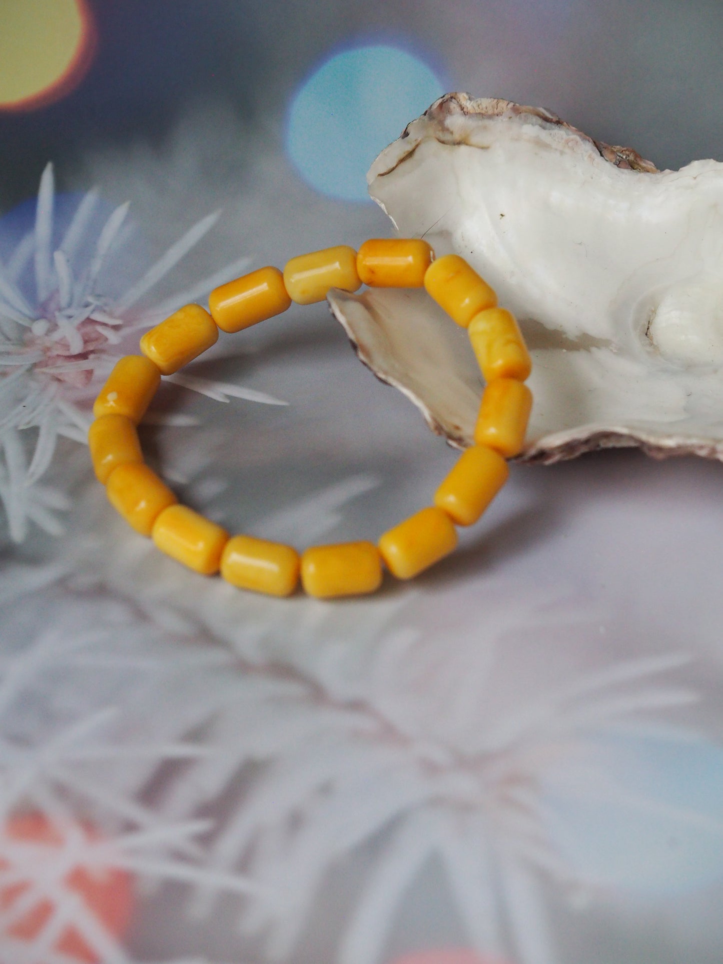 Natural Butterscotch Amber Cylinder Shaped Beaded Bracelet