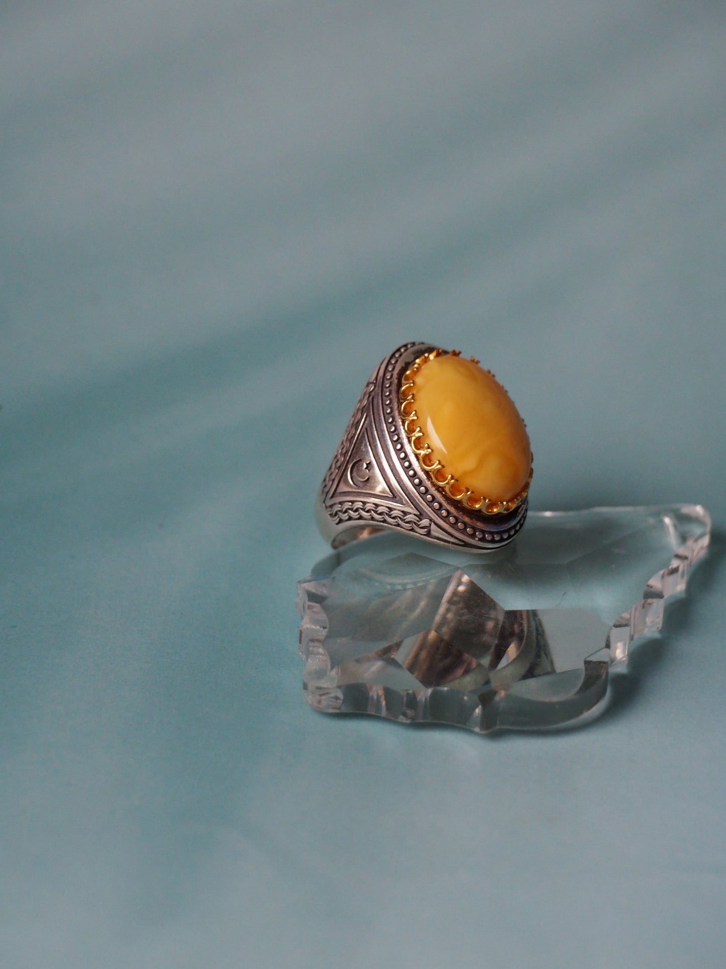 Butterscotch Oval Ring In Silver and Gold Plated Silver size 19