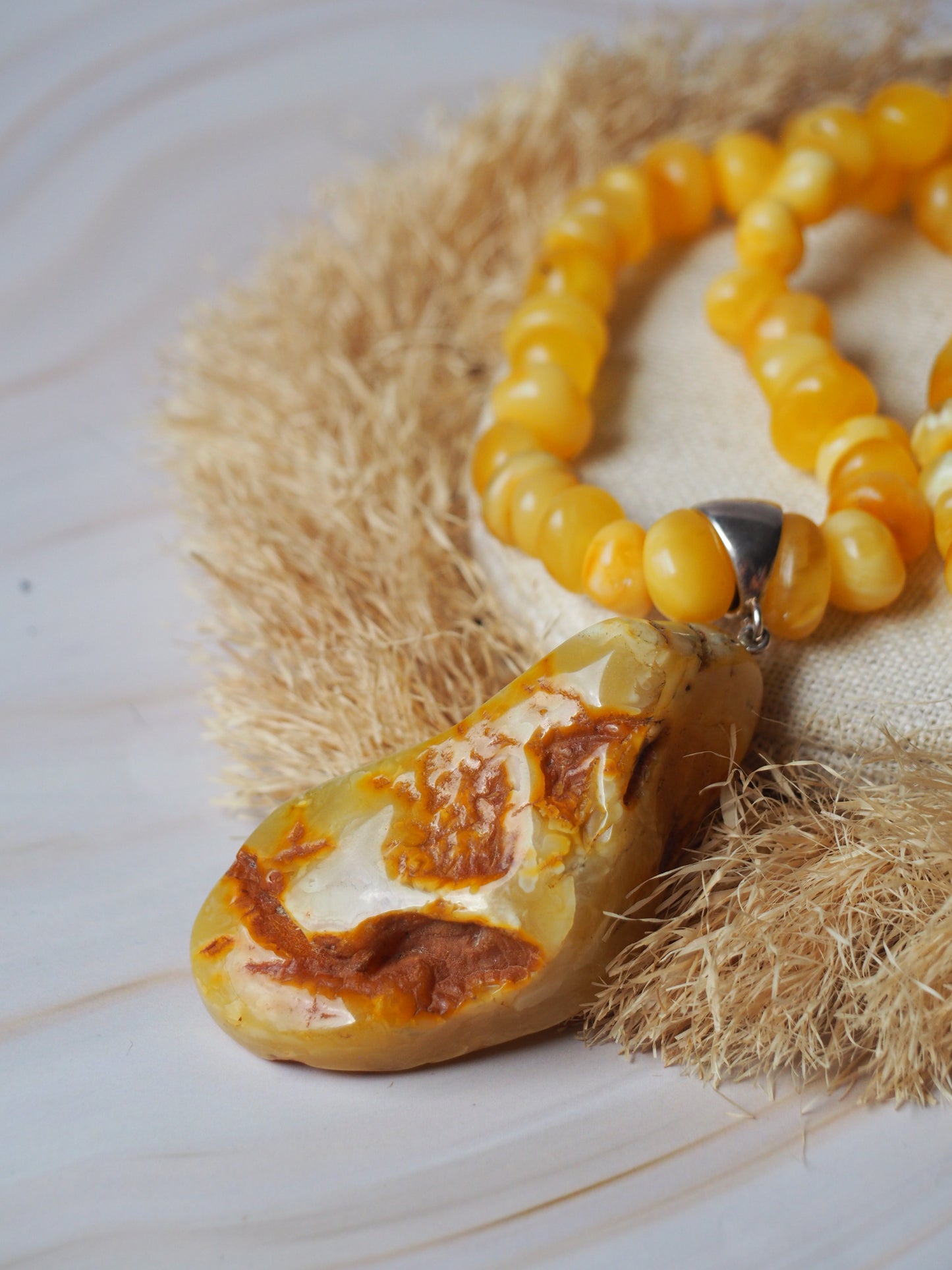 Raw Irregular Butterscotch/ White Amber Necklace and Pendant