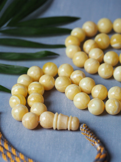 Unique Natural Milk/Royal White Tiger Amber Tasbih With Certificate