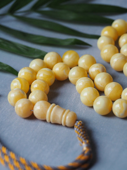 Unique Natural Milk/Royal White Tiger Amber Tasbih With Certificate